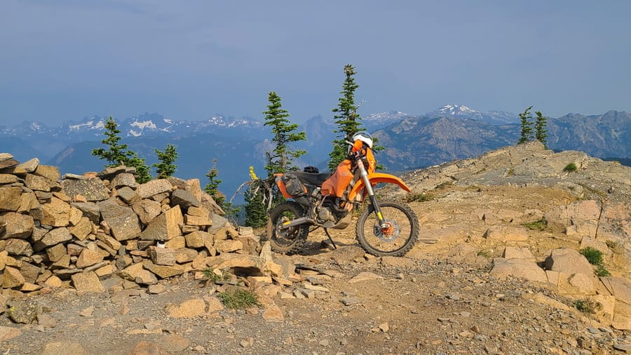 motorcycle parked on a mountain top