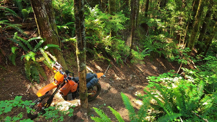 motorcycle on a steep trail