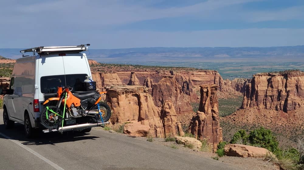 motorcycle at the back of a van in Colorado National Monument