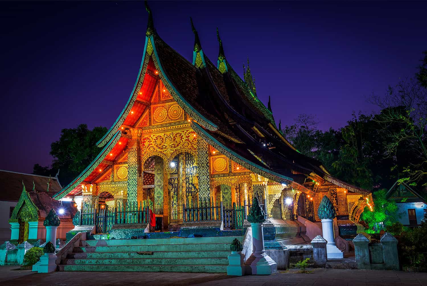 a buddhist temple at dusk
