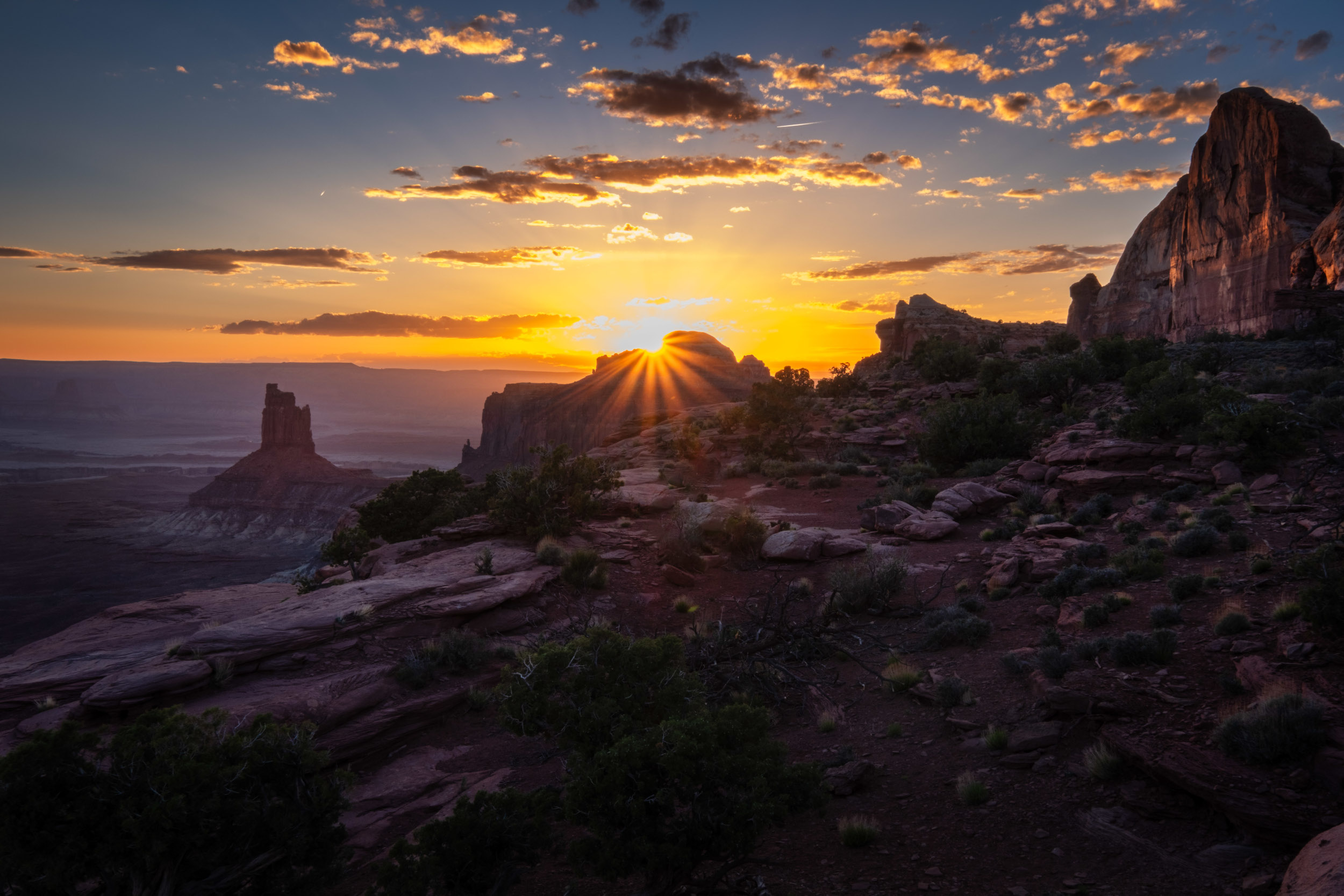 a view rock spires at sunset