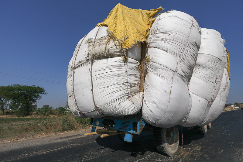 Overloaded trucks are common on Indian roads