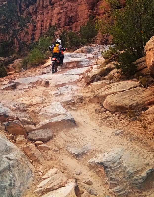 rider going up rock steps